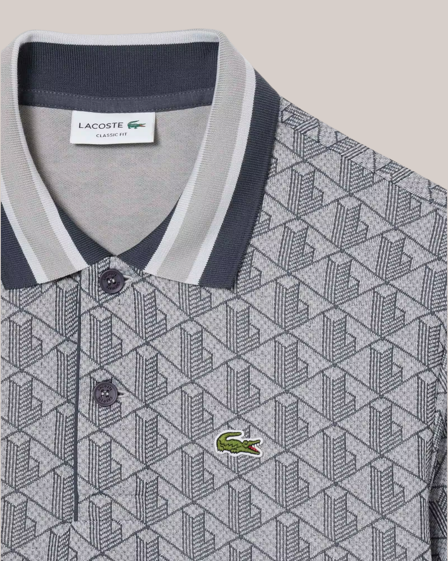 Polo Classic Fit Monogram in Jacquard Grigio DH1417-00-41I Lacoste