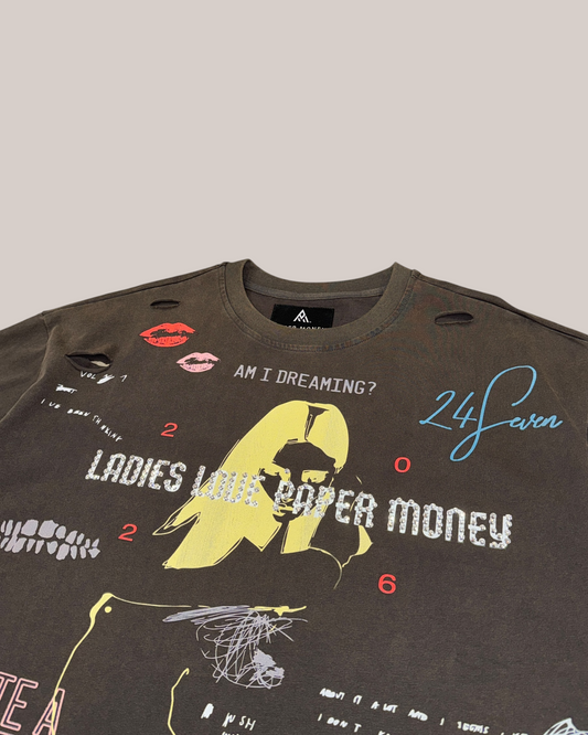T-Shirt Boxy Fit Love Letter Tee Brownish-Grey BH3551 Paper Money