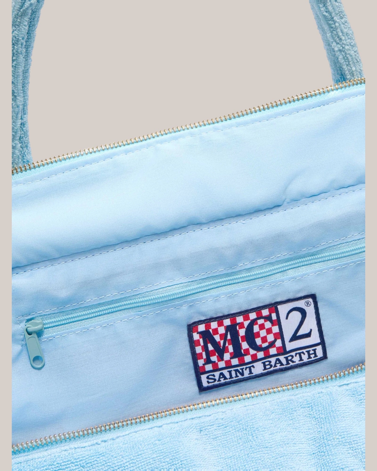 Borsa Vanity Large Regular In Tessuto Effetto Spugna Celeste VANI012 00414L MC2 Saint Barth