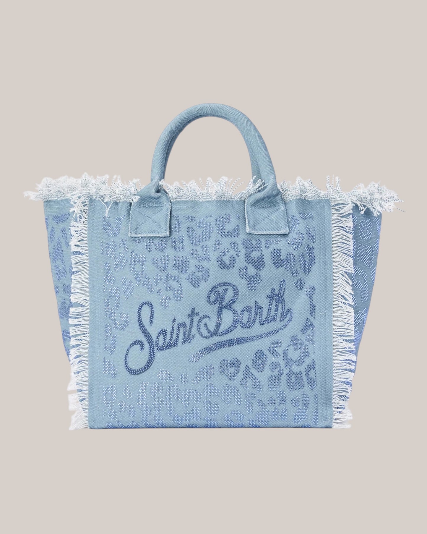 Borsa Vanity Regular In Canvas Blu Leopard Con Strass VANI001 08747L MC2 Saint Barth
