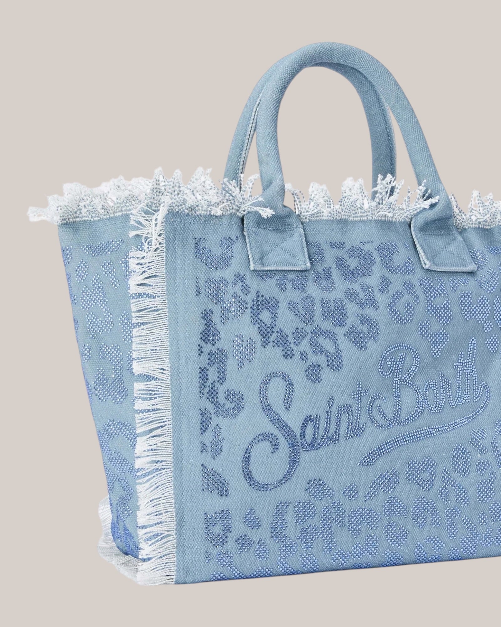 Borsa Vanity Regular In Canvas Blu Leopard Con Strass VANI001 08747L MC2 Saint Barth