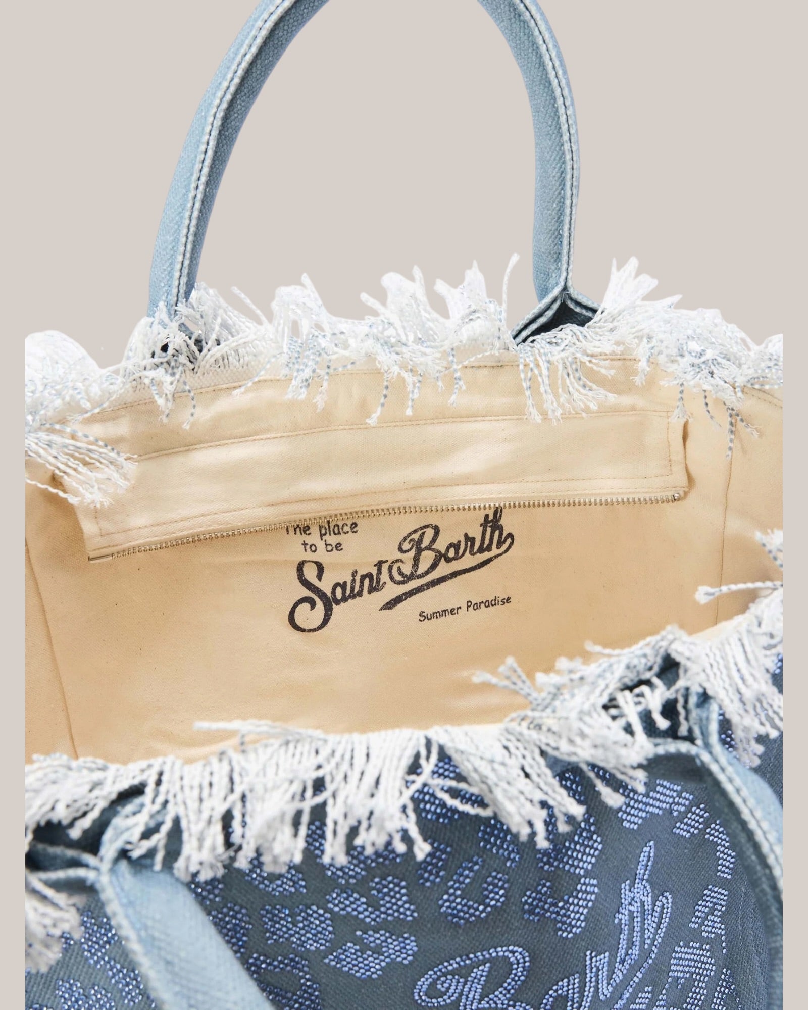 Borsa Vanity Regular In Canvas Blu Leopard Con Strass VANI001 08747L MC2 Saint Barth