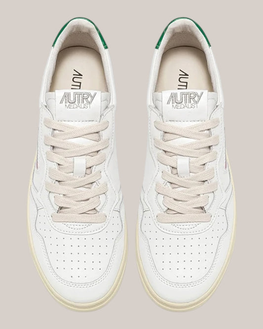Sneakers Base In Pelle Medalist Low Man Bianco/Verde AULM LL20 Autry