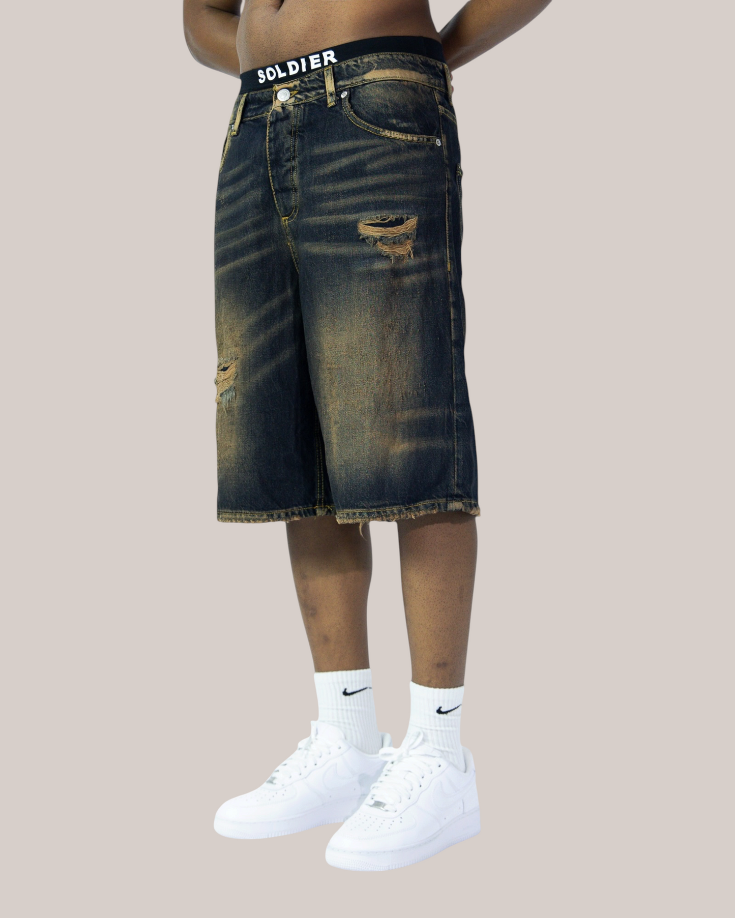 Short Baggy Fit Lavaggio Sabbiato Scuro 07B Soldier